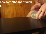 Aggressive horny twink fucks toy and blasts a massive load across the room