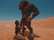 MINOTAUR BLOWS HUGE LOAD ON PURPLE HAIRED BEAUTY