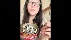 Smoking Asian MILF Stacking My Cigarette Tower + Impromptu Striptease