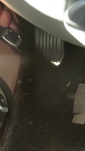 Revving Close up of my sandaled feet while I push the gas and break pedals !