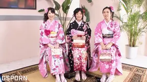 3 Japanese beauties in kimono fucked by samurai cocks