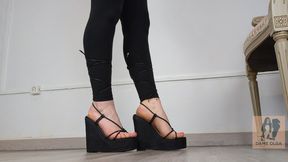 (663) Shoe Collection: Lace Up Black Wedge Sandals - Dame Olga (1080p)