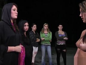 Lesbian trio nibbles gushing college pussy outdoors