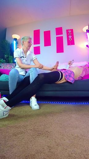 Short Hair MILF Milks Her Crossdress Boy