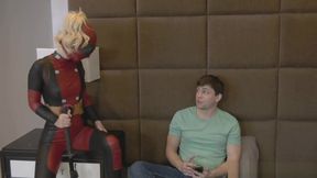 Bella hops on top of Alex for a super hero cock ride