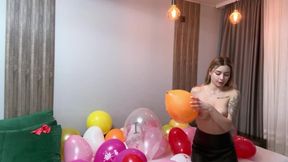 Topless Balloon Popping with Nails & Body
