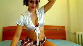Jaw-dropping webcam model in plaid skirt loves masturbating