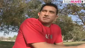 Skinny girl's twat torn apart by huge cock thrusts