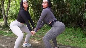 Two big booty latina lesbians ride their dildos after their jogging session