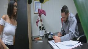 ”Lustful Asian co-worker fucking a dildo in front of her interviewer”