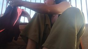 Woman who worships her feet uses their elasticity to suck their toes (7)