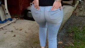 Scarlet SOAKS her Skin Tight Light Blue Jeans Locked Out!!!