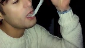 Craziness?! Twink Cum of Used Condom Under a Bridge