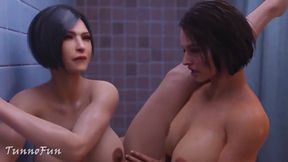 Female Tifa Stroking & Fucking Huge Cock Futa Jill in the Shower