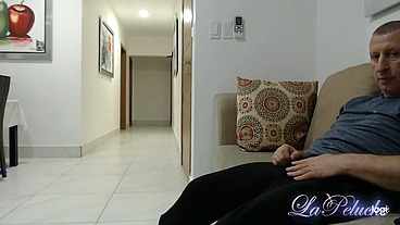 18 years old CFNM, Old man self hand job watching young and sexy cleaning lady