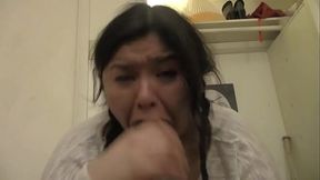 Dee plays with a GIANT 13&quot_ Black Dong!! sucks gags and stuffs it in her phat pussy