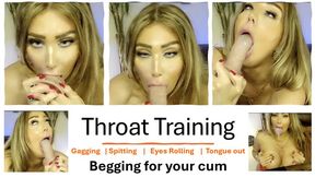 Throat Training | Gagging Aheago DEEPTHROAT SLOPPY BJ tongue drool spit submissive blonde slut
