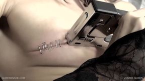 Temporary tits and pussy modification with staples