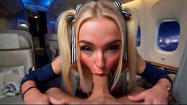 Sexy Stewardess in Mini Skirt and Heels - Cabin Tease and Facial Cumshot AI Genereted