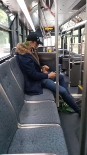 Jerking off in public on city bus with cumshot