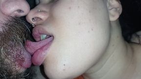 SEXY AND DELICIOUS KISS ON THE BIG LIPS OF THE BITCH, LICKING AND SMEARING EVERYTHING