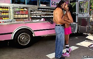 Ebony babe Emy Reyes gets fucked and sucked outdoors.