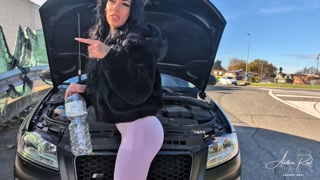 Car Breakdown! Lustful Student Repays Rescuer... (Blowjob and Wild Sex)