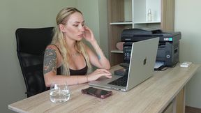 casting girl strips on the grey sofa while her friend watches