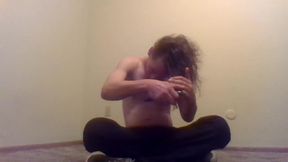 Topless Transgirl Brushing Her Own Hair