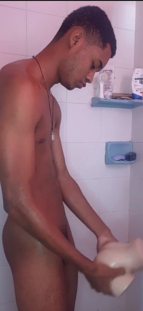 Wet BBC in Shower Fucking My Fleshlight Until Cumshot Black20one