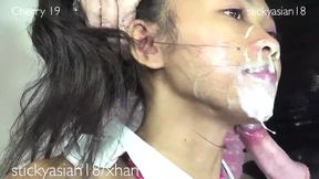 StickyAsian18 girlfriends fit big cock in their mouths