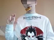 boy swallows cum from a used condom