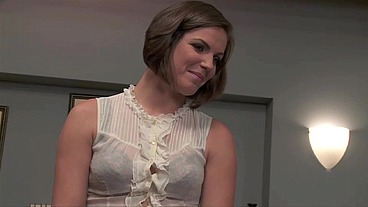 Horny Brunette In Lingerie Bobbi Starr Gets Fucked By Her Boss And Eats His Cum