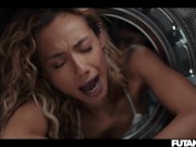 STUCK in the Washing Machine! Trans Shemale Grows Futa Cock And Fucks Female Slut with Anal Creampie