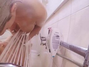 Blonde babe banging on shower