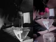 Huge CUMLOAD in a martini-glas of WATER after stretching my balls