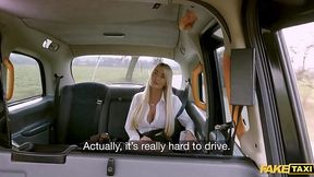 Horny UK chick with massive tits busted me beating my meat in the back of a cab - now she wants a taste!