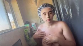 Cute and Chubby Persian GF showers with a smile
