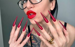 Red Long Nails, Sharp Stilettos, Long Fingers Sucking, Lace Lingerie on Me