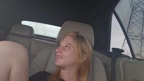 Cute Blonde Dildo Fucks Her Pussy While Her Uber Driver Has to Watch