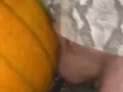 Chubby bear breeding a pumpkin with his throbbing uncut cock