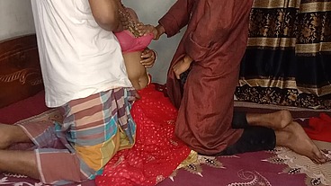 Newest threesome Desi My Husband Father First Night Fucked Doggystyle Best Newly Married Wife With Husband Father Night Blowjob and Hardcore