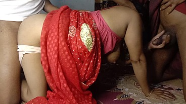 Newest threesome Desi My Husband Father First Night Fucked Doggystyle Best Newly Married Wife With Husband Father Night Blowjob and Hardcore