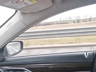 Blond gives a oral during the time that driving a car and gets her twat screwed like an insatiable female dog