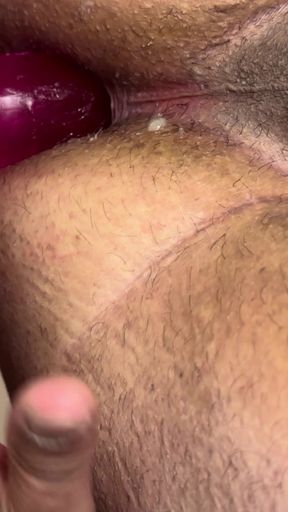 Big ass guy takes a dildo, chubby bisexual anal play