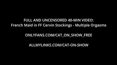 French maid in garter belt rides dildo machine solo