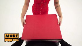 Close-up - Santa's gift delights sweet Tiffany Tatum