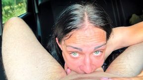 Slender Babe in Car Sucks Deep