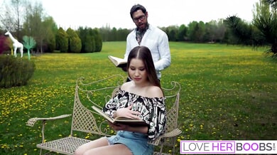 Amalia Davis gives a private titjob to her professor on campus
