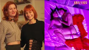 Two sexy succubus babes dominate German amateur guy in threesome